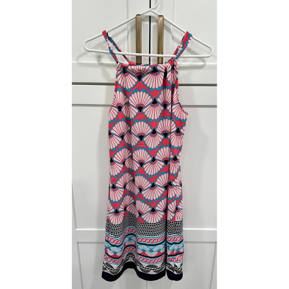 Crown & Ivy Womens Pink Blue Seashell Print Halter Neck Sleeveless Dress Small